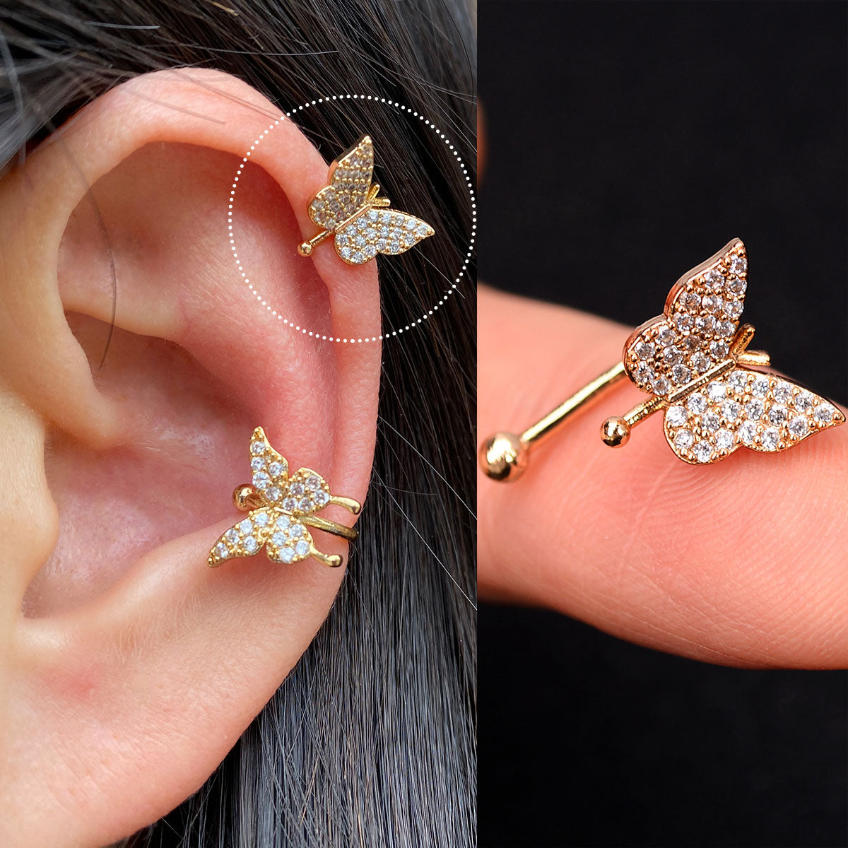 Boucles d'oreilles avec zircons sans piercing