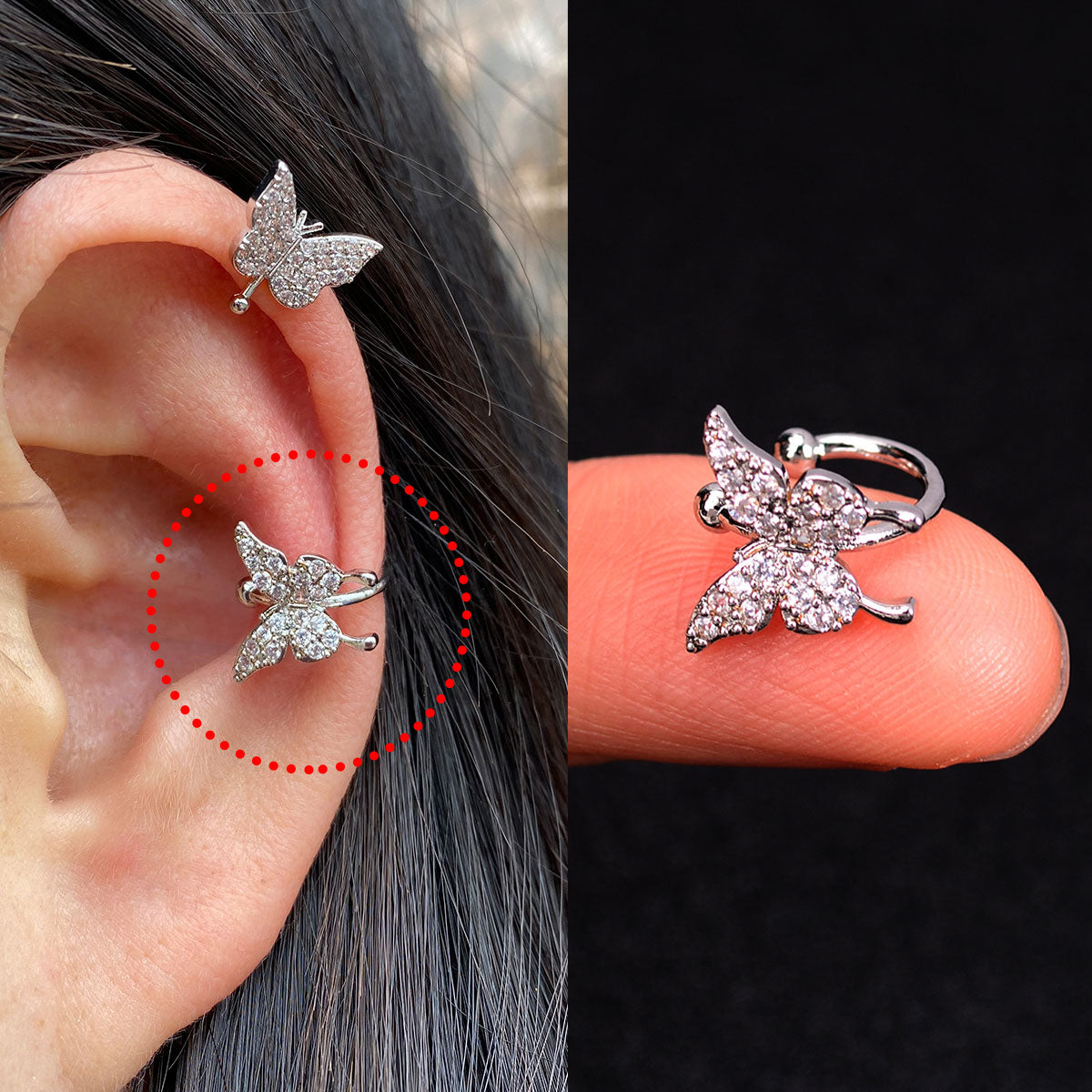 Boucles d'oreilles avec zircons sans piercing