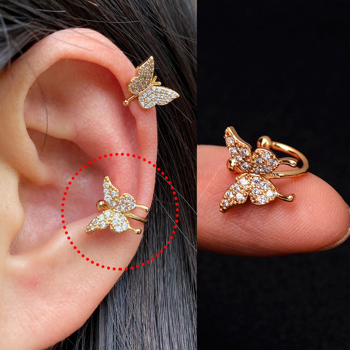 Boucles d'oreilles avec zircons sans piercing