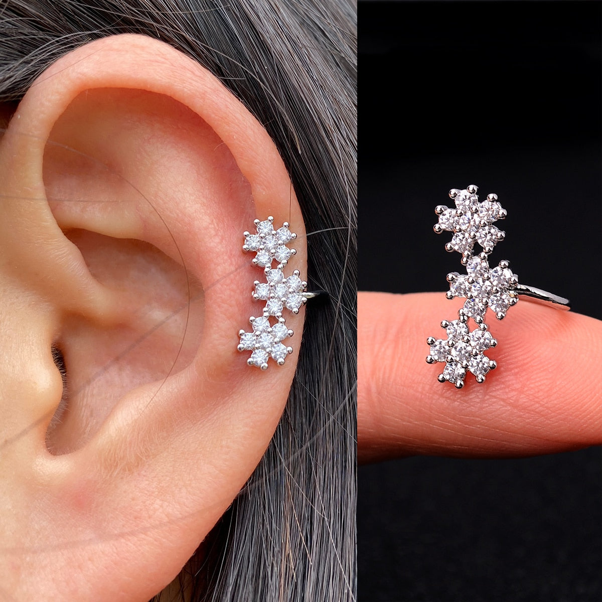 Boucles d'oreilles avec zircons sans piercing