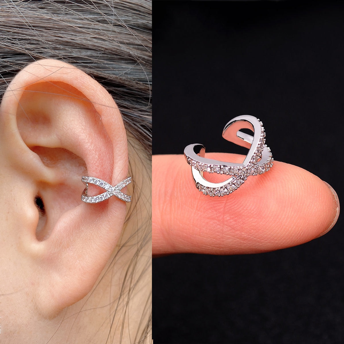 Boucles d'oreilles avec zircons sans piercing