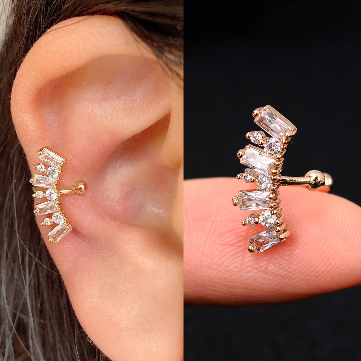 Boucles d'oreilles avec zircons sans piercing