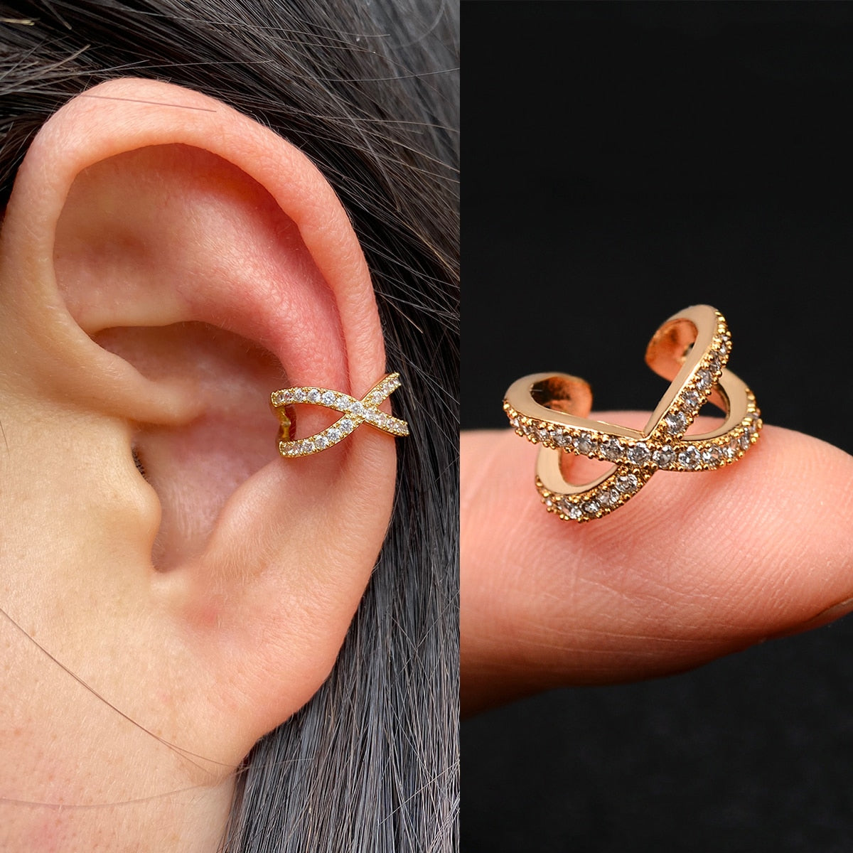 Boucles d'oreilles avec zircons sans piercing