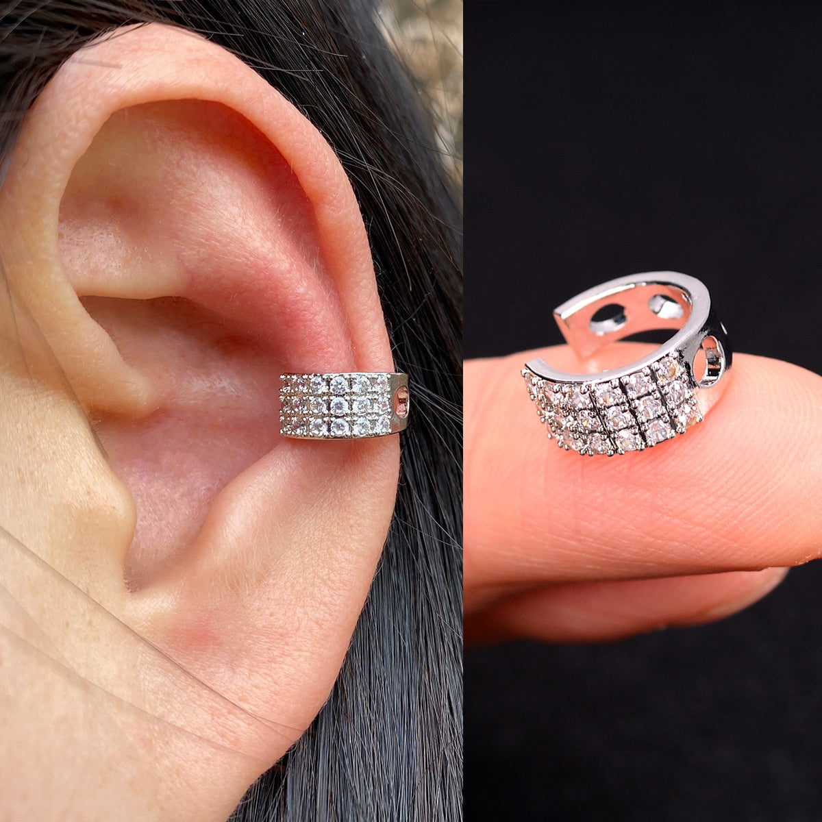 Boucles d'oreilles avec zircons sans piercing