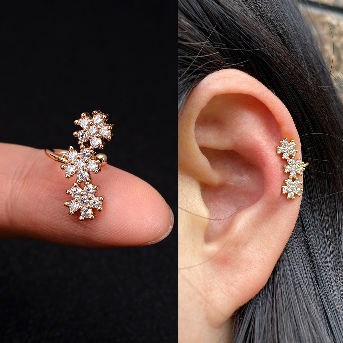 Boucles d'oreilles avec zircons sans piercing