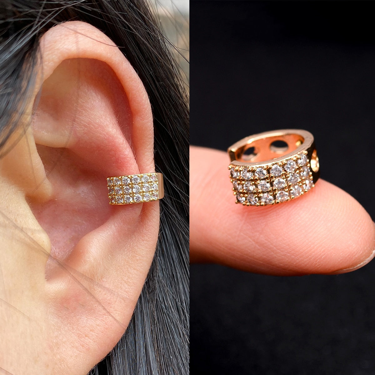 Boucles d'oreilles avec zircons sans piercing