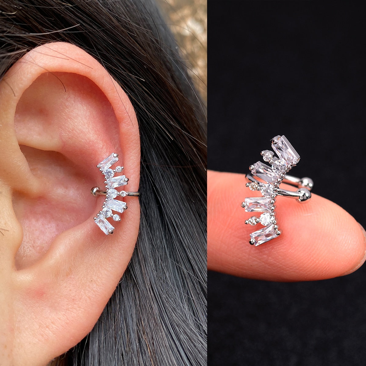 Boucles d'oreilles avec zircons sans piercing